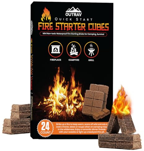 Fire Starter Cubes, Charcoal Firestarter Squares for Lighting Fireplace, Wood Stove, Grill, Campfire, BBQ Smoker Pit – Mini Nontoxic Waterproof Fire Starting Bricks for Camping, Survival (24PK)