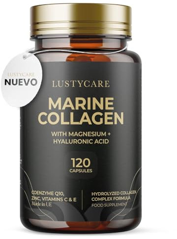 Colágeno con Magnesio y Ácido Hialurónico | 120 Cápsulas - Colágeno Marino Hidrolizado Puro Enriquecido con Vitaminas C, E + Zinc + Coenzima Q10 | Fabricado en España