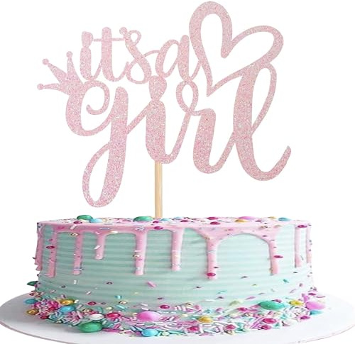 SYKYCTCY 1 Pack It’s a Girl Cake Topper Glitter Sweet Baby Girl Cake Picks Gender Reveal Baby Shower Cake Decorations Photo Booth Props, Baby Shower Party Supplies Pink