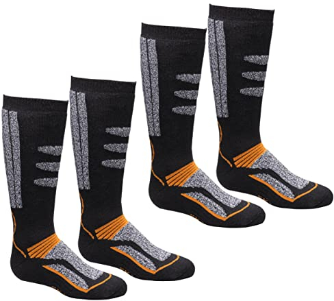 BestSale247 2 Paar Kinder-Damen Herren Skisocken Skistrumpf Funktionssocken Snowboard für Wintersport mit Spezial-Polsterung (2 Paar/Orange, 23-26)