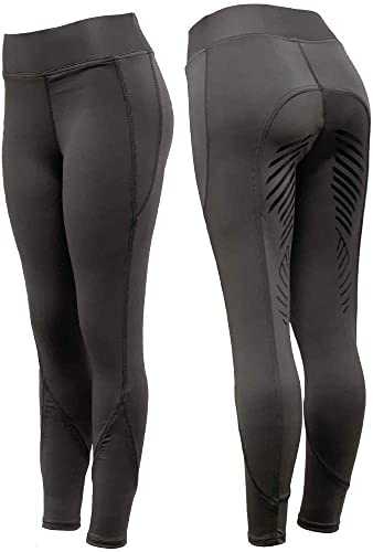 Ridtights ridning damer silikongrepp med telefonfickor ridning/gym/yoga leggings tights knäbyxor häst, Grå, 28W