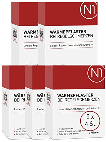 N1 Värmeplåster vanlig smärta 5 x 4 st – [medicinsk produkt med bevisad effekt] – lindrar smärtor och kramper – slappnar av magen – menstruationsvärmebälte – värmeflaska ersättningsperiod