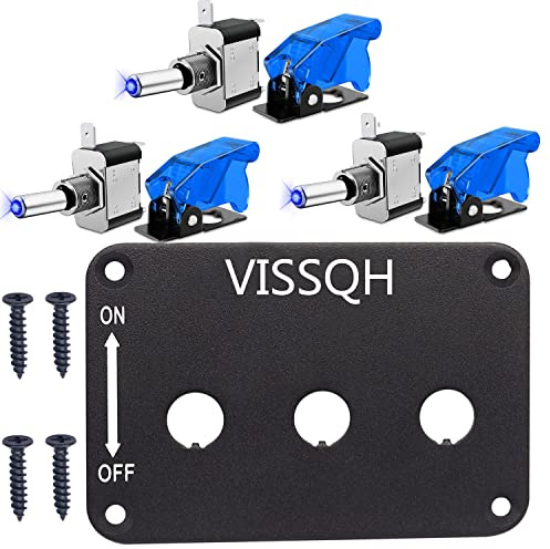 VISSQH 12V-24V LED Pannello interruttori a levetta,Auto Interruttore 12V, LED 3 Gruppi 12V pannello interruttore,Interruttore a Levetta SPST -per Auto Camion Barca(blu)