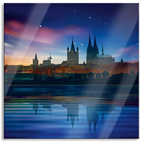Pixxprint Glasbild, Wandbild auf Echtglas, Polarlichter Skyline Köln, 70x70 cm, inkl. Aufhängung und Abstandshalter
