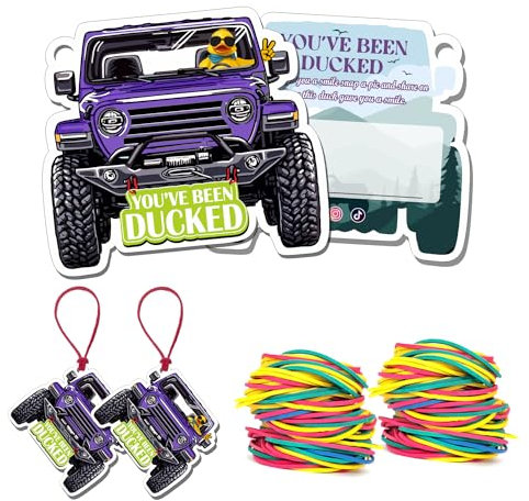 You've Been Ducked Card, Duck Duck Tags, Ducking Game Card, Ducked Tags, Rubber Duck for Tags, Purple SUV Car Design, with Round Hole and Rubber Bands 50Pack (Purple)