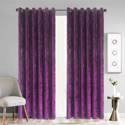 WEAVERS: Pair of Fully Lined Crushed Velvet Curtains. 4cm Metal Ring Top to Easily install curtains with Rods. Ideal for Winter and Summer. Color – Purple Size - 66 wide x 90 drop (168 x 228cm)