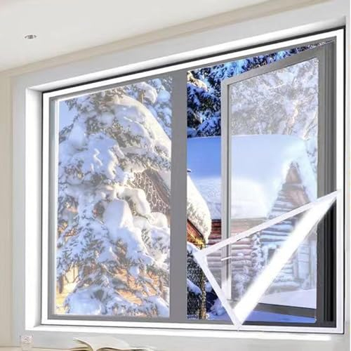 Fensterisolierung,Isolierung Fensterfolie, Fenster-Isolierungsset, Thermo-Fenstervorhänge for den Winter, Fenster-Kälteschutzfolie for Warmhalten im Winter, winddichte Fensterabdeckung (150 x 100 cm)