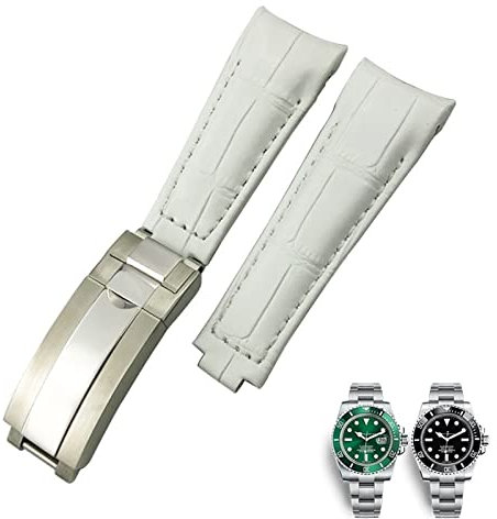 UMCNVV 20 mm Uhrenarmband mit gebogenem Ende, Lederarmband, passend für Rolex 116610 Submariner Oyster GMT Daytona Slide Lock Schnalle Rindsleder Armbänder, 20 mm, Achat