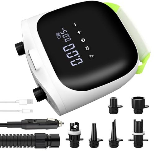 Pompa elettrica SUP con batteria, 20 psi, ricaricabile ad alta pressione, gonfiaggio/sgonfiaggio intelligente, spegnimento automatico per gommoni gonfiabili, paddle board, barche, kayak, kitesurf