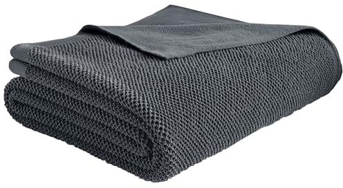 MYLUNE Home Baumwolldecke Strickdecke Öko-Tex 150x200cm Kuscheldecke 100% Baumwolle Sofadecke Wohndecke Gehäkelte Decke Cotton Knitted Blanket-Anthrazit Dunkelgrau 150 x 200 cm