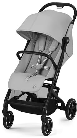 Cybex Gold Kinderwagen Beezy mit One-Pull Harness, Ab Geburt bis ca. 4 Jahre (max. 22 kg), Kompakt und ergonomisch, Fog Grey (Hellgrau mit schwarzem Rahmen)
