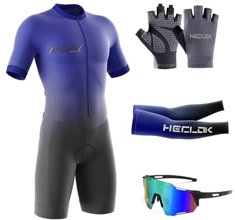 Triatlón Triatlón Triatlón de Manga Corta para Hombre，Traje de Natación para Bicicleta，Traje de Ciclismo Acolchado de una Pieza para，Ciclismo,Carrera,Natación (TYP-5,XXL)