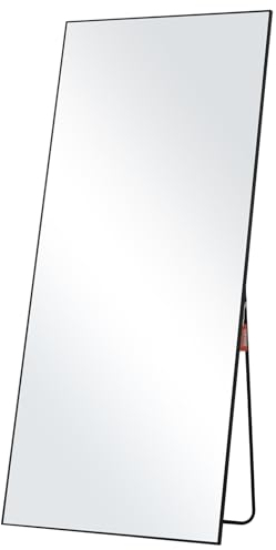 VEVOR Ganzkörperspiegel 180 x 78 cm Standspiegel aus gehärtetem Glas zum Aufhängen oder Anlehnen mit Ständer Rahmen aus Aluminiumlegierung, Ganzkörper-Ankleidespiegel für Wohnzimmer und Schlafzimmer