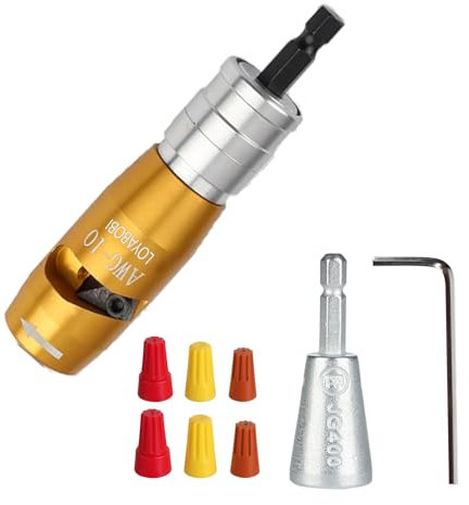 Wire Stripper Twister Tool for Drill Bit, 10 AWG Powered Wire Stripping, US Gauge Cables 2024 Electrical Tools Set, 6 Wire Connectors Nut Twister Kit for Electricians Home DIY Men Women