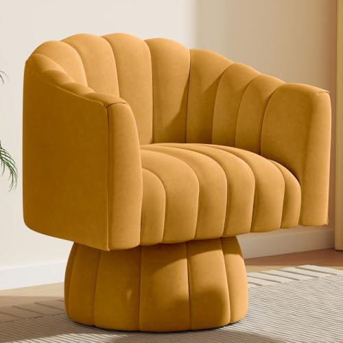 SEYNAR Drehsessel Wohnzimmer Mid Century 360° drehbarer Kuscheltonnen-Akzentsofasessel, runde Sessel mit breit gepolstertem, flauschigem Samtstoffstuhl für Schlafzimmer, Büro(Mustrad)