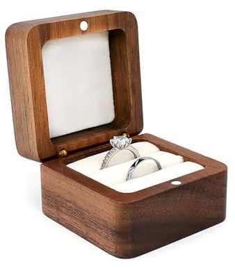QTTRPCU Holz Ringbox Hochzeit, Massive Walnuss Verlobungsring Box, Handgefertigte Hochzeit Ringschatulle für Heiratsantrag, Verlobung und Tägliche Lagerung - 5.5x5.5x3.8cm