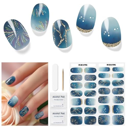 Autocollant Ongle Gel UV - 28pcs Vernis Autocollant Ongles UV Gel Nail Stickers Auto-adhésifs Art Qualité Salon Longue Durée Pour Femmes（Les Étoiles）