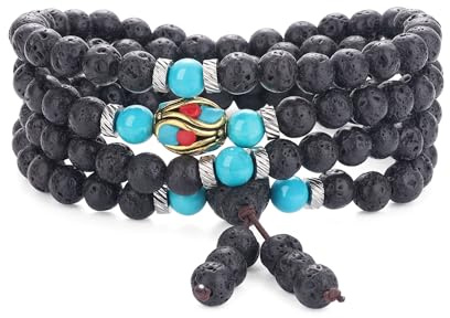 COAI 108 Malakette Wickelarmband mit Edelsteinperlen und nepalesischer Glücksperle Charm Unisex Buddhistisches Gebetskette