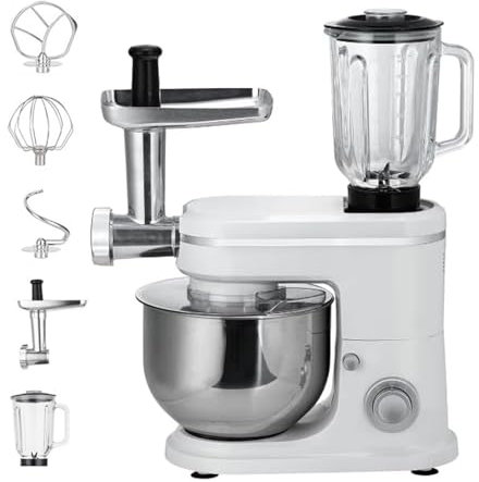 pealiritansemen Stand Mixer, 3 In 1 Multi-Purpose Electric Kitchen Mixer With 6 L Stainless Steel Bowl, 1.5 L Glass Jar, Meat Grinder, Dough Hook, Whisk, Beater, 6 Speeds Food Mixer