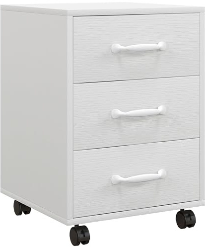 HOMCOM 3-Drawer Filing Cabinet, Mobile File Cabinet for Home Office, Small Rolling Filing Cabinet, Printer Stand, Under Desk File Cabinet for A4, Letter-Size Files, White Wood Grain