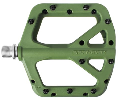 FIFTY-FIFTY Mountain Bike Pedals, Non-Slip MTB Nylon Composite, 9/16 Bicycle Pedals, Lightweight and Wide Flat Platform (Olive Green)