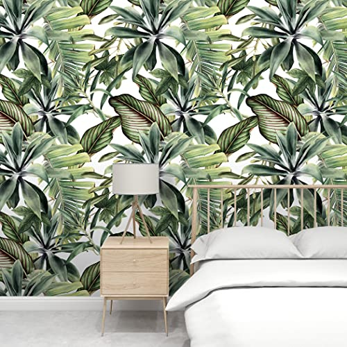 Papier Adhesif pour Meuble Feuilles Jungle Tropicale Papier Peint Adhesif Mural Vinyle Papier Collant pour Meuble Imperméable Papier Peint Autocollant Mur Papier Peint Adhesif 2P (45x300 cm)