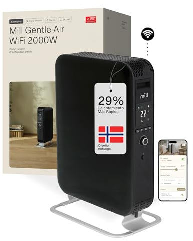 Mill Ölradiator Elektro Heizkörper 2000W - WIFI Smarte Elektroheizung mit App, Heizung elektrisch 24-28m², Ölradiator energiesparend, Elektroheizkörper leise & sicher, Designed in Norwegen - schwarz