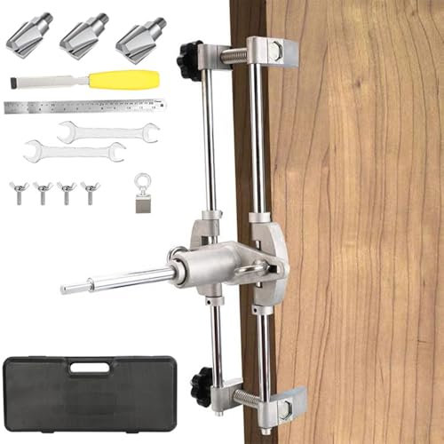 Mortise Lock Jig Kit, Door Lock Hole Opener Kit for Installing Doors Lock, Door Lock Jig Hole Saw with 3 Steel Cutter Heads, Mortising Jig Tool Hole Saw Door Opener for Wooden Doors