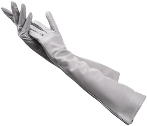 Damen Lange Lederhandschuhe Lederhandschuhe Warme Winterhandschuhe, hellgrau, 7