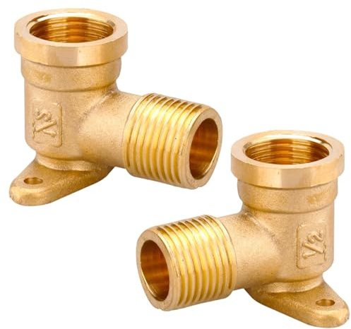 2 Stück Wandscheibe 1/2 zoll, 1/2 Wanddose Messing Bogen Wandwinkel Verteiler 90 Grad Gewinde Fitting DN15 mit Innengewinde Fittingteile Wasser Wandanschluss