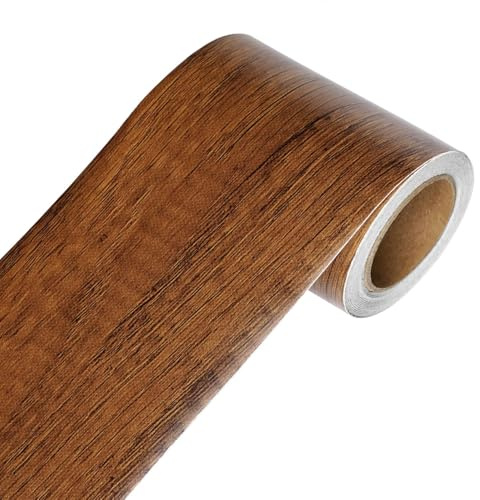 YENHOME Tapetenbordüre Selbstklebend Holzoptik Braun 7.6x600cm PVC Bordüre Schmal Klebeband Holzoptik Wandbordüre Folie Selbstklebend für Küche Türen Aufkleber Tapete Badezimmer Schlafzimmer