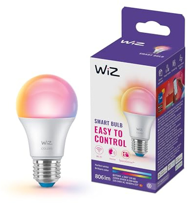 WiZ Lampadina Smart LED A60, a colori e bianco Regolabile, attacco E27, equivalente 60 W, 806 lumen, intensità regolabile, compatibile con Alexa, Google Assistant e Apple Home, conf. da 1