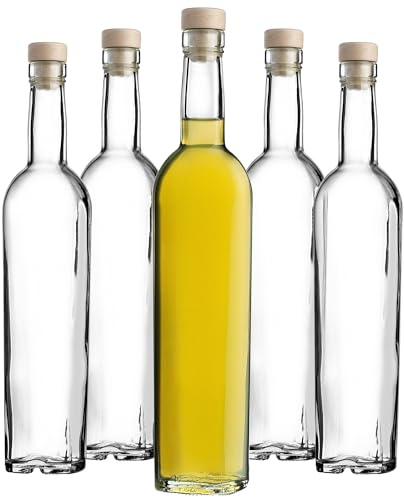 KADAX Set di 6 Bottiglie in Vetro 500ml con Tappo in Sughero – Bottiglie vuote da riempire per liquore, Grappa, Olio e aceto, Ideali per Regali e Fatte in casa