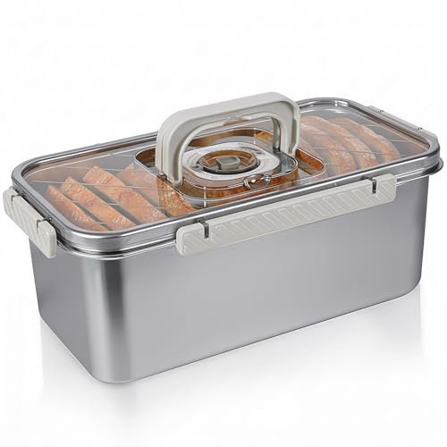 Gifhomfix Bread Box Airtight 304 Stainless Steel Bread Container, Dishwasher Safe Bread Storage for Homemade Bread, Time Recording Bread Storage Container with Lid and Handle