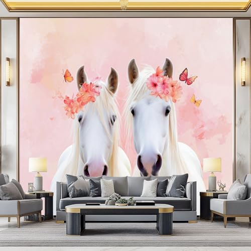 Papel Pintado Panorámico Caricatura Animal Caballo 250x175 cm Fotomurales No Tejido, Murales Decoración Póster Pared Personalizado 3D Para Salón Dormitorio