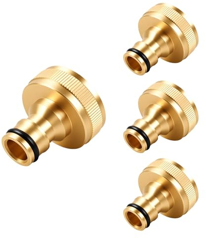 MINGBOLIN 4 Pièces Adaptateur Robinet Tuyau Arrosage Laiton 1 Pouce Raccord de Robinet en Laiton avec Bande Étanchéité, Raccord Tuyau d'arrosage Laiton Compatible pour Jardin Maison, Pelouse