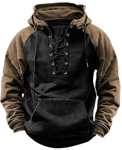 Générique Cargojacka för män - sport tröja för män snörning långärmad baggy tröja avslappnad lös huvtröja bekväm vintage utomhuskläder, svart, L
