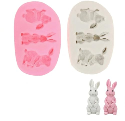 Healifty 2pcs Rabbit Bunny Silicone Fondant Mould Easter Decoration Animal Icing Chocolate Candy Mould Cupcake Topper