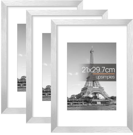 upsimples 3 Pack Bilderrahmen A4 Silber Rahmen für Urkundenrahmen, Hochzeit | DIN A4 Urkundenrahmen Bilderrahmen für Bilder, Poster und Zertifikate, Wandbilder für Arbeitszimmer, Wohnzimmer und Büro