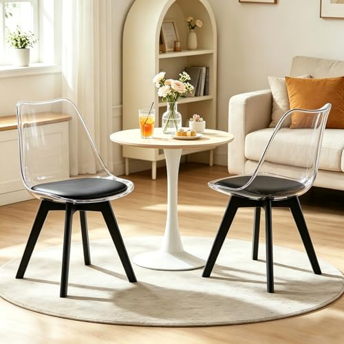 WXJHL Set Da 2 Sedie Da Pranzo,Sedie Moderne Da Pranzo E Cucina Con Schienale Curvo,Sedie Decorative Imbottite(Nero Trasparente)