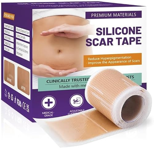 Silicone Scar Tape Roll, Reusable Self-Adhesive Body Sheet, 4 cm x 150 cm | Washable, flexible and water-resistant covering for closed, fully healed skin; trim it to suit the face or body