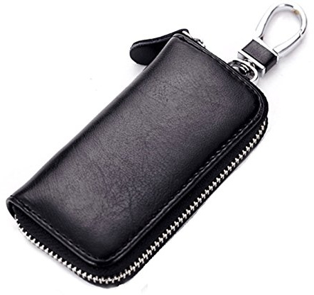 iSuperb - Estuche de llaves Familia Cartera de Llavero Piel Llave de Moto Coche y Unas Pequenas Organizador de Llaves Portallaves con Cremallera (Negro)