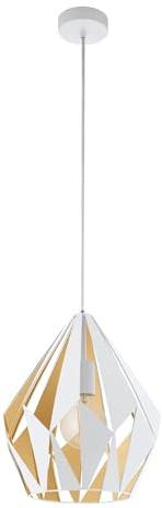 EGLO Pendellampe Carlton 1, Vintage Pendelleuchte | Retro Hängelampe aus Metall in Weiß, honiggold, E27 Fassung, Ø 31 cm