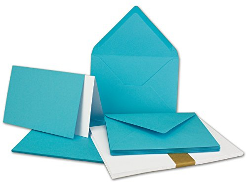 50x Faltkarten SET DIN A6/C6 mit Brief-Umschlägen in Türkis - inklusive Einleger - 14,8 x 10,5 cm - Premium Qualität - FarbenFroh