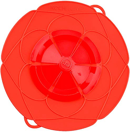 Kochblume - das Original vom Erfinder Armin Harecker XL 33 cm rot | Überkochschutz für Topfgrößen von Ø 20 bis 28 cm | Set mit Microfasertuch!