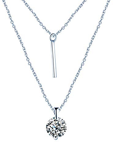 Yumilok Damen Halskette Y-kette Zweireihige mit Zirkonia Stabchen Anhänger Solitär Doppelkette Silber 925 Geschenk fur Frauen Weihanchten