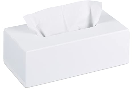Relaxdays Tücherbox Bambus, Taschentuchbox mit Schiebeboden, Tissue Box für Taschentücher, HxBxT: 7,5 x 24 x 12 cm, weiß 10023252