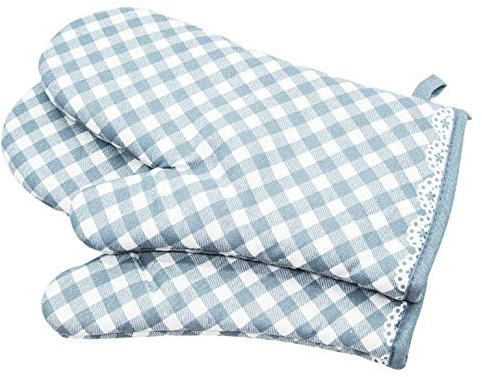 Losuya Ofenhandschuhe rutschfeste Baumwolle Gesteppte Handschuh-Küche Topflappen Kochhandschuhe, Gitter-Stil (Blau)