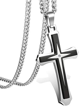 Adramata Colgante del Collar de la Cruz del Acero Inoxidable de para el Collar de la Cadena del encintado de los 3.5MM de los Hombres 22-30 Pulgadas