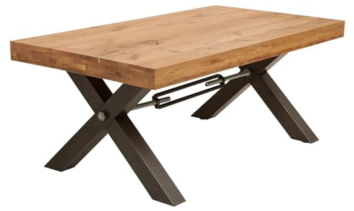invicta INTERIOR Massiver Couchtisch Thor 110cm Wild Eiche geölt im Industrial Design Wohnzimmertisch Holztisch Tisch